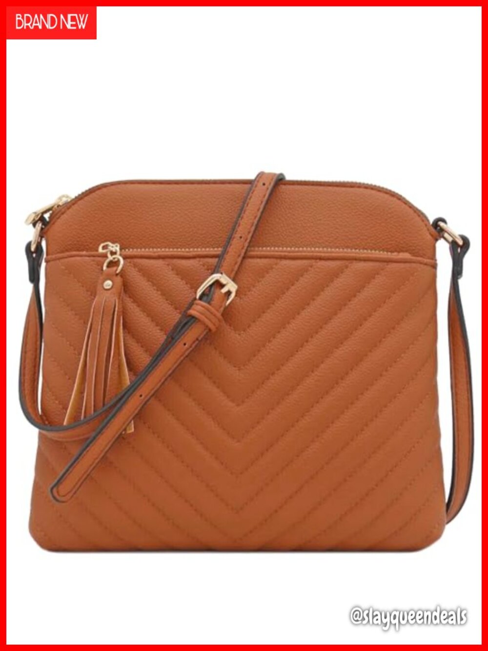 Chevron Quilted Faux Leather Crossbody Bag with Tassel Accent